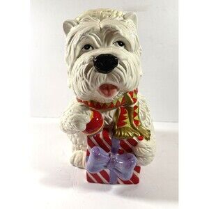 90s SAPOTA Christmas Cookie Jar White Terrier Scottie Westie Dog Scarf Gift VTG